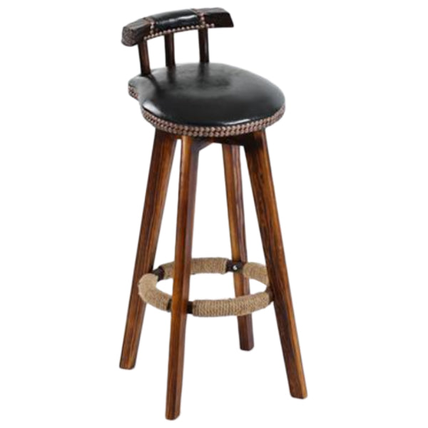 Sgabello da bancone senza braccioli con schienale tradizionale Sgabello da bar per uso domestico in legno con cuscino in pelle