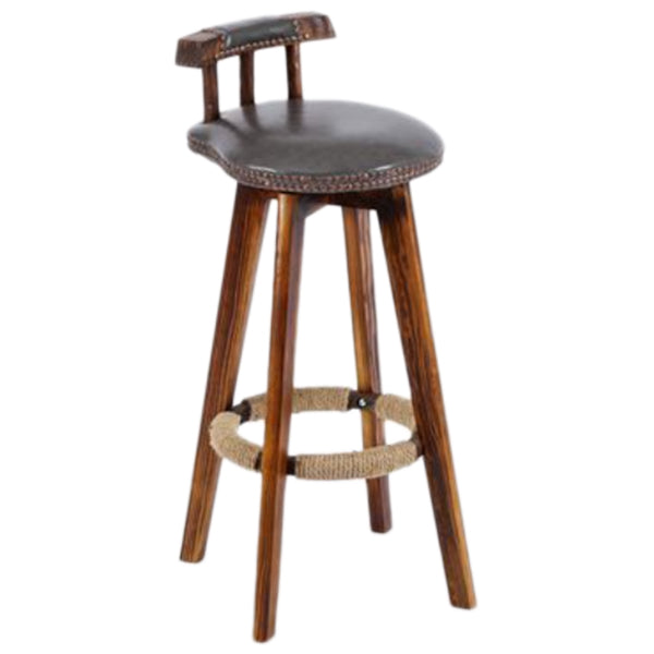 Sgabello da bancone senza braccioli con schienale tradizionale Sgabello da bar per uso domestico in legno con cuscino in pelle
