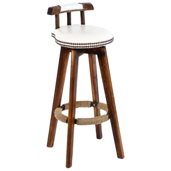 Sgabello da bancone senza braccioli con schienale tradizionale Sgabello da bar per uso domestico in legno con cuscino in pelle