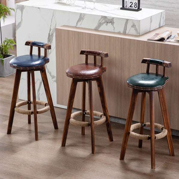 Sgabello da bancone senza braccioli con schienale tradizionale Sgabello da bar per uso domestico in legno con cuscino in pelle