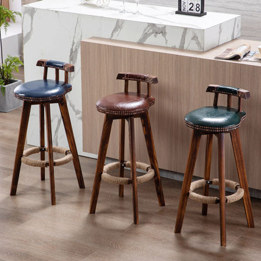 Tradition Backrest Armless Counter Stool Wood Household Bar Stool with Leather Cushion