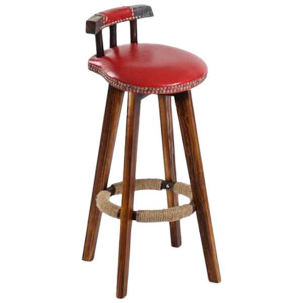 Sgabello da bancone senza braccioli con schienale tradizionale Sgabello da bar per uso domestico in legno con cuscino in pelle