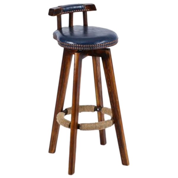 Sgabello da bancone senza braccioli con schienale tradizionale Sgabello da bar per uso domestico in legno con cuscino in pelle