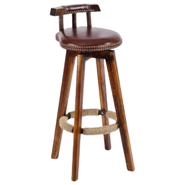 Sgabello da bancone senza braccioli con schienale tradizionale Sgabello da bar per uso domestico in legno con cuscino in pelle