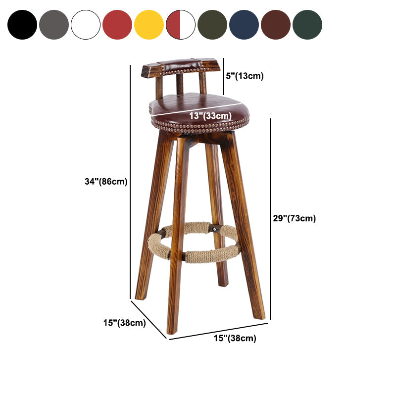 Sgabello da bancone senza braccioli con schienale tradizionale Sgabello da bar per uso domestico in legno con cuscino in pelle