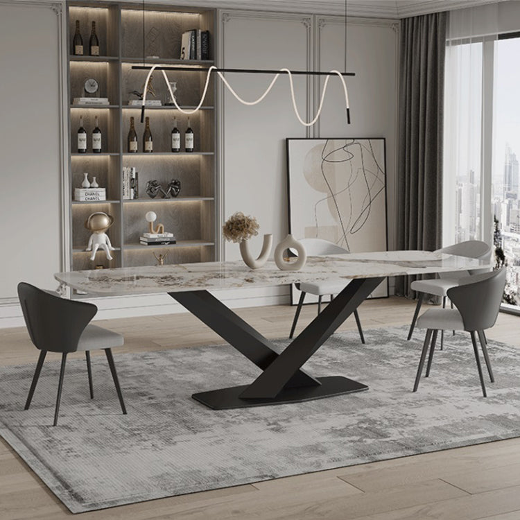 Modern Sintered Stone Top Dining Set Rectangle 1/3/4/5/7/9 Pieces Dining Room Table Set Clearhalo 'Dining Room Sets' 'Dining Tables & Seating' 'dining_room_set' 'furn' 'furn_dining_room_set' 'Furniture' 'Kitchen & Dining Furniture' 5278601