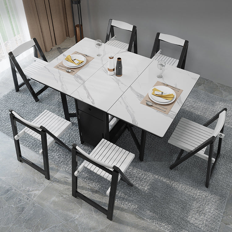 Contemporary Folding Furniture Stone Pedestal Dining Site Table for Home (only Table) Black 59.1"L x 34.6"W x 29.5"H Without Chairs Clearhalo 'Dining Tables & Seating' 'Dining Tables' 'dining_table' 'furn' 'furn_dining_table' 'Furniture' 'Kitchen & Dining Furniture' 5278720