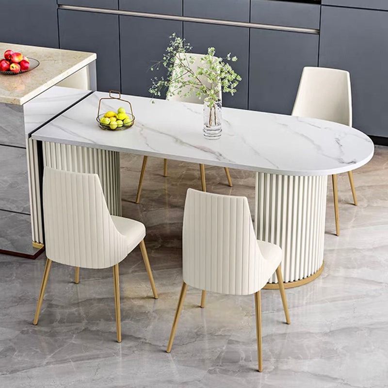 Free Form White Dining Table Sintered Stone Table Luxury with Double Pedestal 55.1"L x 27.6"W x 29.5"H Without Chairs Clearhalo 'Dining Tables & Seating' 'Dining Tables' 'dining_table' 'furn' 'furn_dining_table' 'Furniture' 'Kitchen & Dining Furniture' 5278747