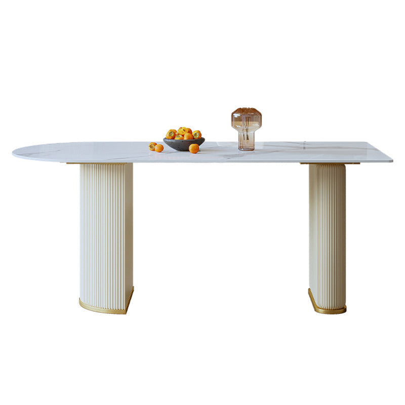 Free Form White Dining Table Sintered Stone Table Luxury with Double Pedestal Clearhalo 'Dining Tables & Seating' 'Dining Tables' 'dining_table' 'furn' 'furn_dining_table' 'Furniture' 'Kitchen & Dining Furniture' 5278749