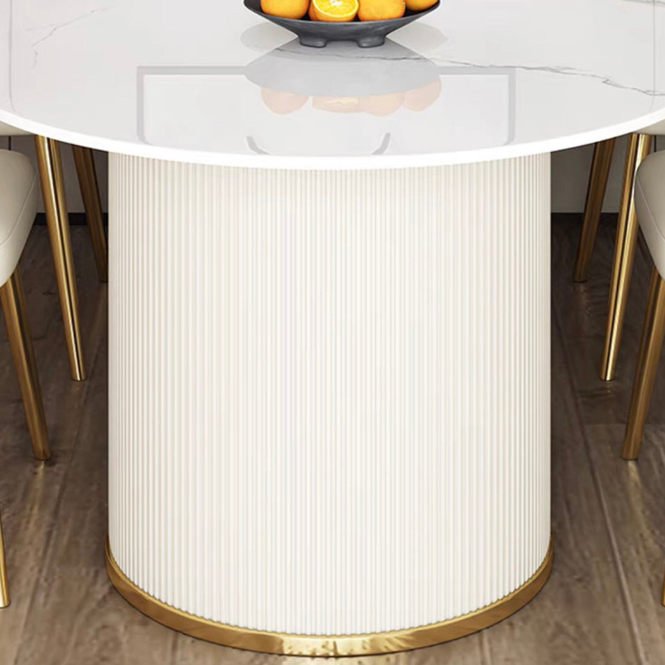 Free Form White Dining Table Sintered Stone Table Luxury with Double Pedestal Clearhalo 'Dining Tables & Seating' 'Dining Tables' 'dining_table' 'furn' 'furn_dining_table' 'Furniture' 'Kitchen & Dining Furniture' 5278752