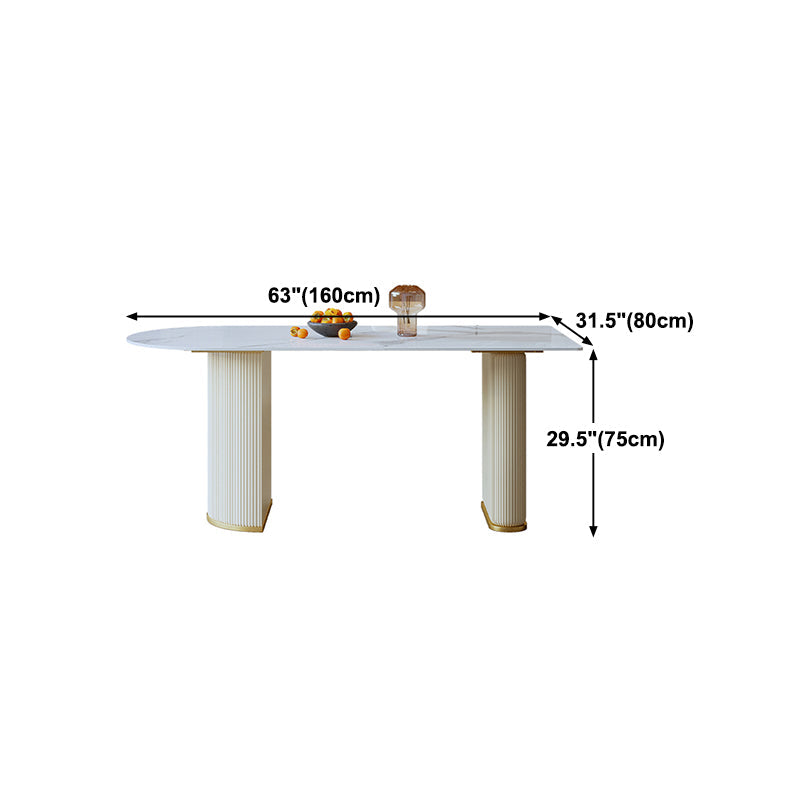 Free Form White Dining Table Sintered Stone Table Luxury with Double Pedestal Clearhalo 'Dining Tables & Seating' 'Dining Tables' 'dining_table' 'furn' 'furn_dining_table' 'Furniture' 'Kitchen & Dining Furniture' 5278755