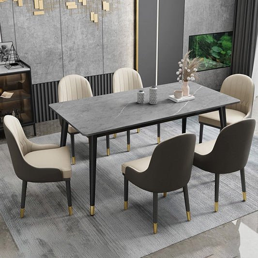 Rectangle Stone Top Dining Table Modern Metal 4 Legs Dining Table for Living Room Gray Without Chairs