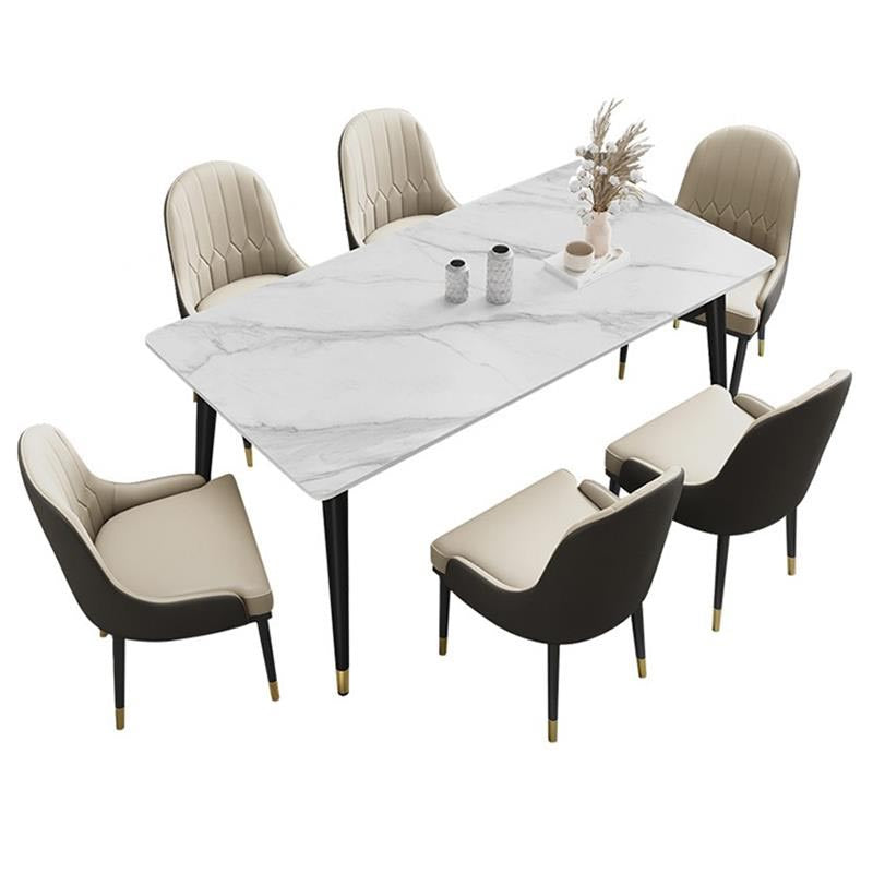 Mesa de comedor de piedra rectángulo Metal de 4 patas de 4 patas Mesa de comedor para sala de estar