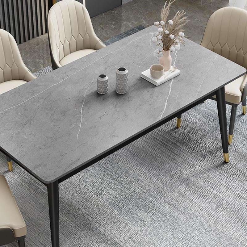 Mesa de comedor de piedra rectángulo Metal de 4 patas de 4 patas Mesa de comedor para sala de estar