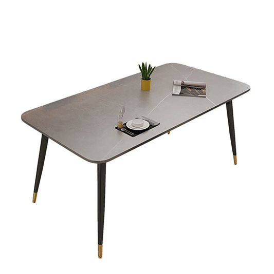 Light Luxury Rectangle Stone Top Dining Table Metal 4 Legs Dining Table Gray Without Chairs