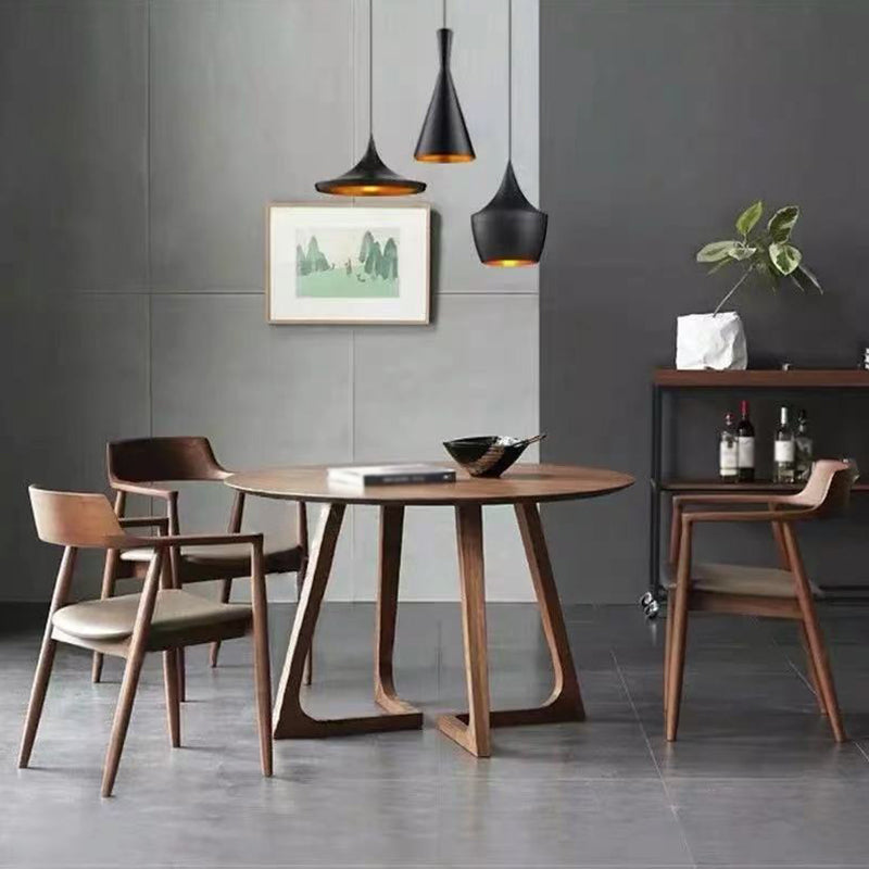 Modern Pine Wood Table for Restaurant Dining Table with Double Wood Pedestal Walnut 31.5"L x 31.5"W x 29.5"H Without Chairs Clearhalo 'Dining Tables & Seating' 'Dining Tables' 'dining_table' 'furn' 'furn_dining_table' 'Furniture' 'Kitchen & Dining Furniture' 5278927