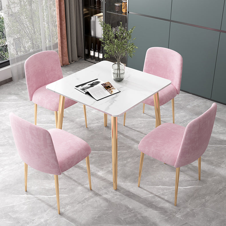 Glam Style Stone Top Dining Table with Gold 4 Legs for Living Room Square 23.6"L x 23.6"W x 29.5"H Without Chairs Clearhalo 'Dining Tables & Seating' 'Dining Tables' 'dining_table' 'furn' 'furn_dining_table' 'Furniture' 'Kitchen & Dining Furniture' 5278984