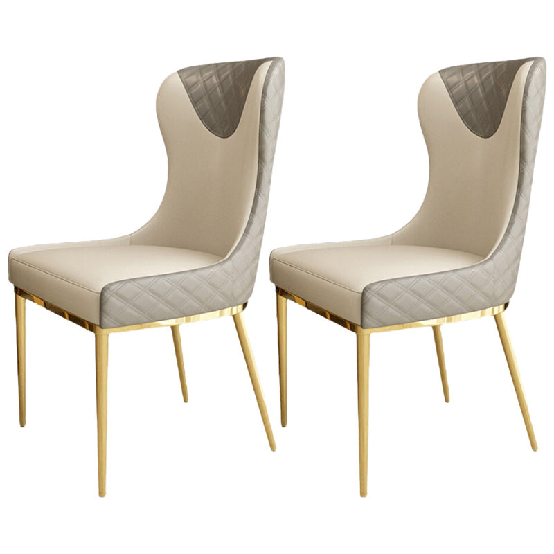 Glam Faux Leather Dining Chairs Metal Dining Room Chairs for Home Use Grey 2 Piece Set Clearhalo 'Dining Chairs' 'Dining Tables & Seating' 'dining_chair' 'furn' 'furn_dining_chair' 'Furniture' 'Kitchen & Dining Furniture' 5279034