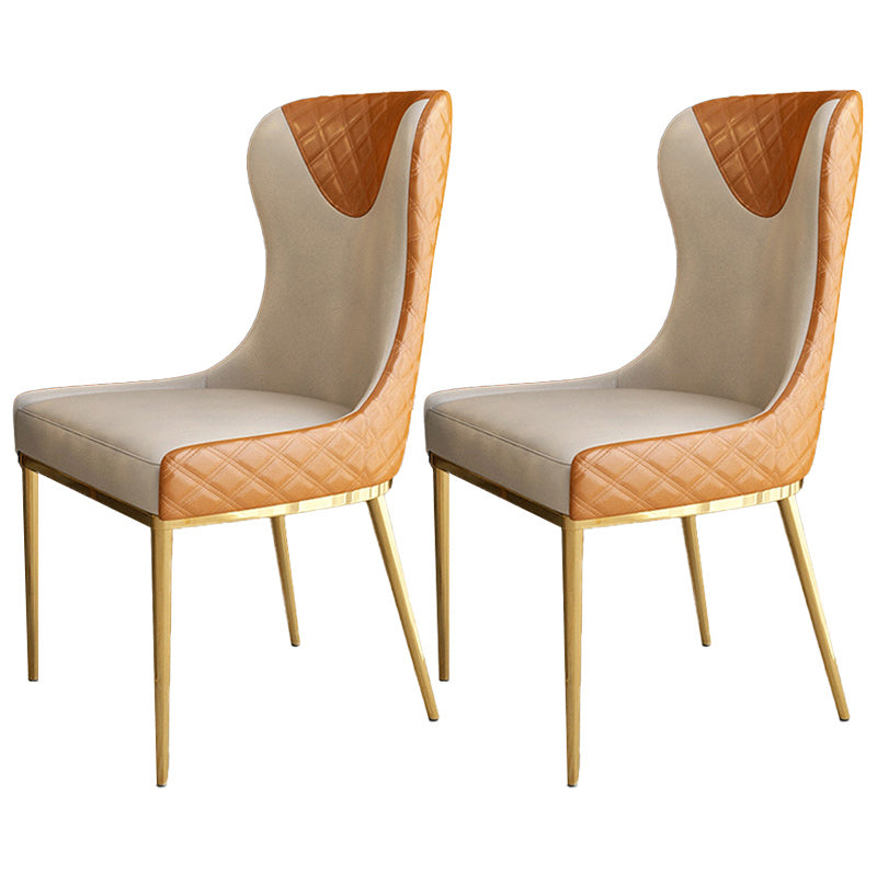 Glam Faux Leather Dining Chairs Metal Dining Room Chairs for Home Use Orange 2 Piece Set Clearhalo 'Dining Chairs' 'Dining Tables & Seating' 'dining_chair' 'furn' 'furn_dining_chair' 'Furniture' 'Kitchen & Dining Furniture' 5279041