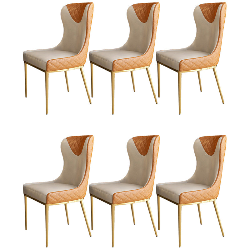 Glam Faux Leather Dining Chairs Metal Dining Room Chairs for Home Use Orange 6 Piece Set Clearhalo 'Dining Chairs' 'Dining Tables & Seating' 'dining_chair' 'furn' 'furn_dining_chair' 'Furniture' 'Kitchen & Dining Furniture' 5279045