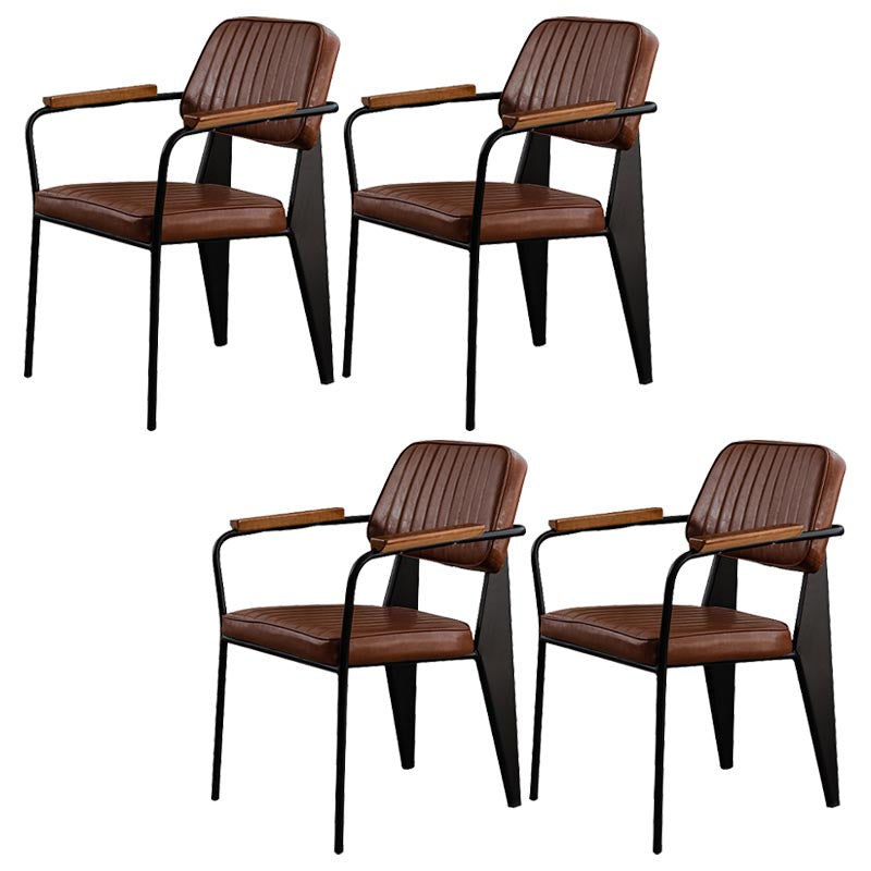 Industrial Open Back Dining Chair Upholstered Arm Chair with Black Legs Brown 4 Piece Set Clearhalo 'Dining Chairs' 'Dining Tables & Seating' 'dining_chair' 'furn' 'furn_dining_chair' 'Furniture' 'Kitchen & Dining Furniture' 5279144