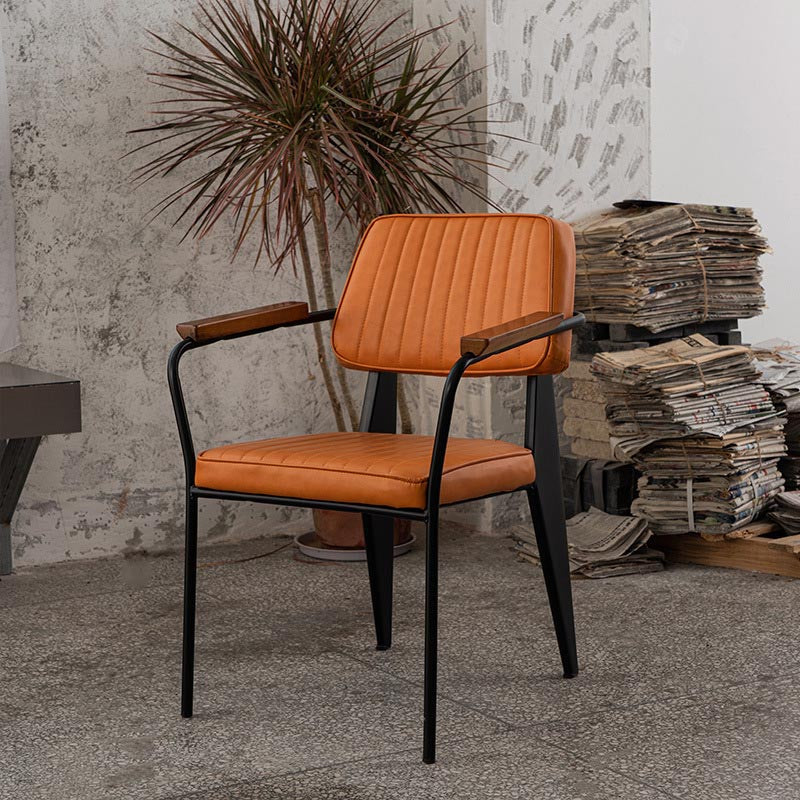 Industrial Open Back Dining Chair Upholstered Arm Chair with Black Legs Clearhalo 'Dining Chairs' 'Dining Tables & Seating' 'dining_chair' 'furn' 'furn_dining_chair' 'Furniture' 'Kitchen & Dining Furniture' 5279145