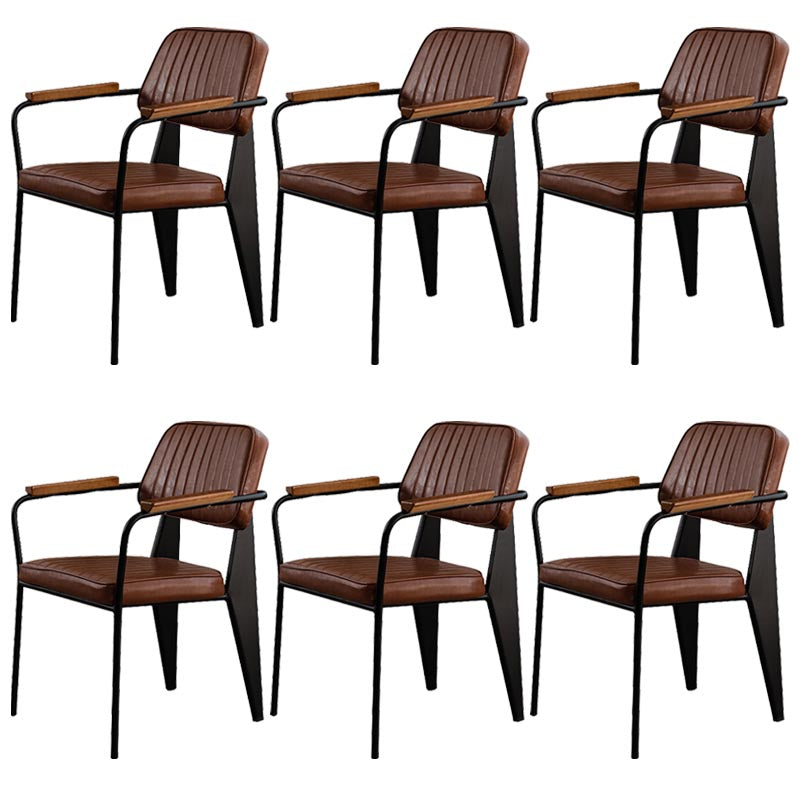 Industrial Open Back Dining Chair Upholstered Arm Chair with Black Legs Brown 6 Piece Set Clearhalo 'Dining Chairs' 'Dining Tables & Seating' 'dining_chair' 'furn' 'furn_dining_chair' 'Furniture' 'Kitchen & Dining Furniture' 5279146