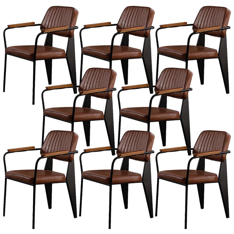 Industrial Open Back Dining Chair Upholstered Arm Chair with Black Legs Brown 8 Piece Set Clearhalo 'Dining Chairs' 'Dining Tables & Seating' 'dining_chair' 'furn' 'furn_dining_chair' 'Furniture' 'Kitchen & Dining Furniture' 5279149