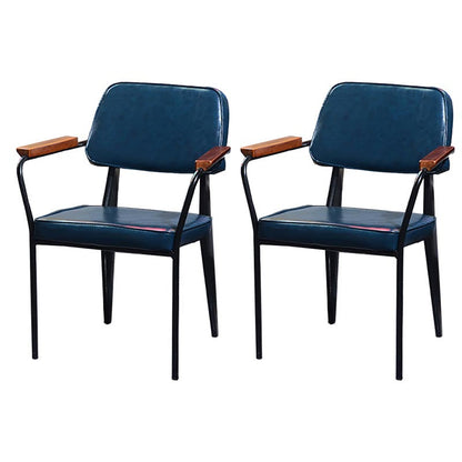 Industrial Open Back Dining Chair Upholstered Arm Chair with Black Legs Blue 2 Piece Set Clearhalo 'Dining Chairs' 'Dining Tables & Seating' 'dining_chair' 'furn' 'furn_dining_chair' 'Furniture' 'Kitchen & Dining Furniture' 5279150