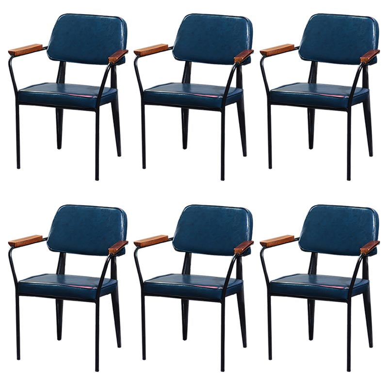 Industrial Open Back Dining Chair Upholstered Arm Chair with Black Legs Blue 6 Piece Set Clearhalo 'Dining Chairs' 'Dining Tables & Seating' 'dining_chair' 'furn' 'furn_dining_chair' 'Furniture' 'Kitchen & Dining Furniture' 5279155