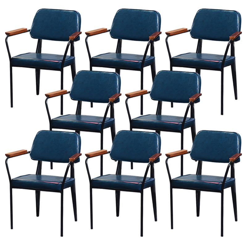 Industrial Open Back Dining Chair Upholstered Arm Chair with Black Legs Blue 8 Piece Set Clearhalo 'Dining Chairs' 'Dining Tables & Seating' 'dining_chair' 'furn' 'furn_dining_chair' 'Furniture' 'Kitchen & Dining Furniture' 5279157