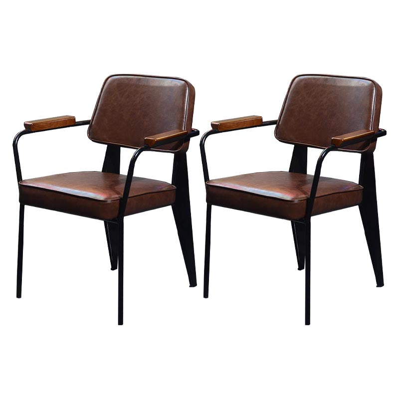 Industrial Open Back Dining Chair Upholstered Arm Chair with Black Legs Dark Brown 2 Piece Set Clearhalo 'Dining Chairs' 'Dining Tables & Seating' 'dining_chair' 'furn' 'furn_dining_chair' 'Furniture' 'Kitchen & Dining Furniture' 5279159