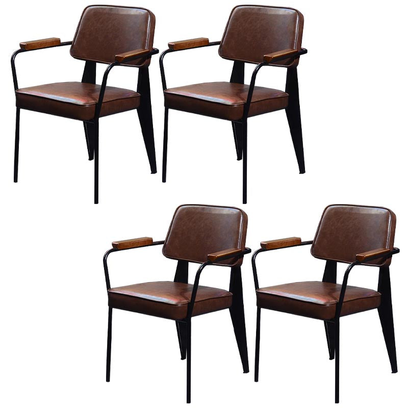 Industrial Open Back Dining Chair Upholstered Arm Chair with Black Legs Dark Brown 4 Piece Set Clearhalo 'Dining Chairs' 'Dining Tables & Seating' 'dining_chair' 'furn' 'furn_dining_chair' 'Furniture' 'Kitchen & Dining Furniture' 5279161