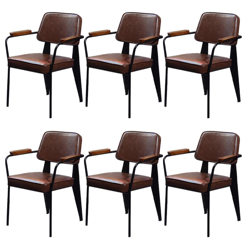 Industrial Open Back Dining Chair Upholstered Arm Chair with Black Legs Dark Brown 6 Piece Set Clearhalo 'Dining Chairs' 'Dining Tables & Seating' 'dining_chair' 'furn' 'furn_dining_chair' 'Furniture' 'Kitchen & Dining Furniture' 5279163