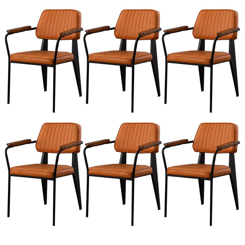 Industrial Open Back Dining Chair Upholstered Arm Chair with Black Legs Orange 6 Piece Set Clearhalo 'Dining Chairs' 'Dining Tables & Seating' 'dining_chair' 'furn' 'furn_dining_chair' 'Furniture' 'Kitchen & Dining Furniture' 5279169