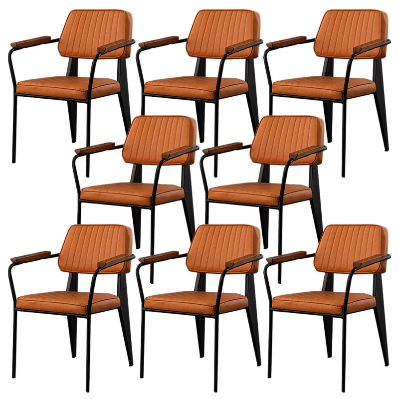 Industrial Open Back Dining Chair Upholstered Arm Chair with Black Legs Orange 8 Piece Set Clearhalo 'Dining Chairs' 'Dining Tables & Seating' 'dining_chair' 'furn' 'furn_dining_chair' 'Furniture' 'Kitchen & Dining Furniture' 5279170