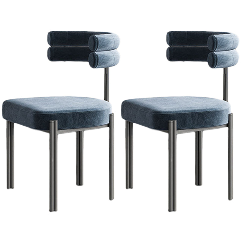 Eigentijdse open achterste eetstoelen fluweelarm eetkamerstoel