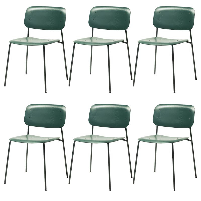 Armless Dining Chairs Wood Open Back Dining Side Furniture in Matte Finish Green 6 Piece Set Clearhalo 'Dining Chairs' 'Dining Tables & Seating' 'dining_chair' 'furn' 'furn_dining_chair' 'Furniture' 'Kitchen & Dining Furniture' 5279436