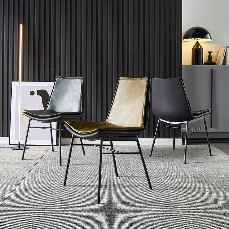 Sedia laterale imbottita sedia da pranzo in pelle moderna con gambe nere