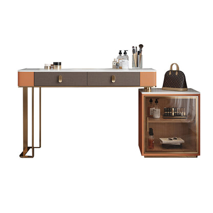 2 cajones de madera maciza tocador de mesa de maquillaje de cuero falso para mujeres