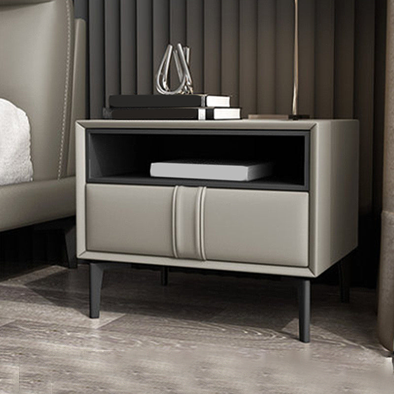 Contemporary Faux Leather Nightstand 18.5" Tall 1 - Drawer Nightstand Khaki Clearhalo 'Bedroom Furniture' 'furn' 'furn_night_stand' 'Furniture' 'night_stand' 'Nightstands' 5279747