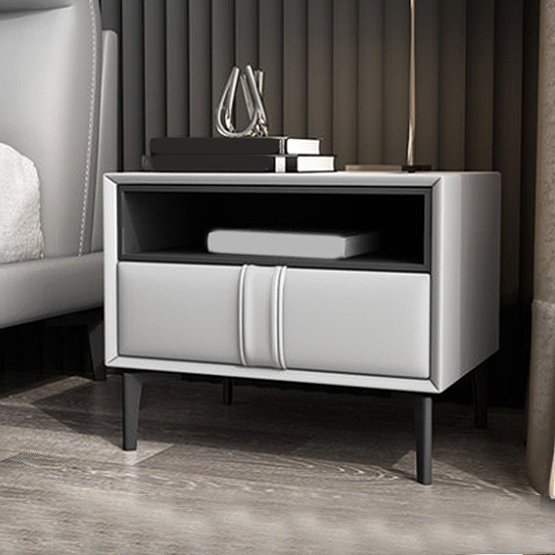 Contemporary Faux Leather Nightstand 18.5" Tall 1 - Drawer Nightstand Off-White Clearhalo 'Bedroom Furniture' 'furn' 'furn_night_stand' 'Furniture' 'night_stand' 'Nightstands' 5279748