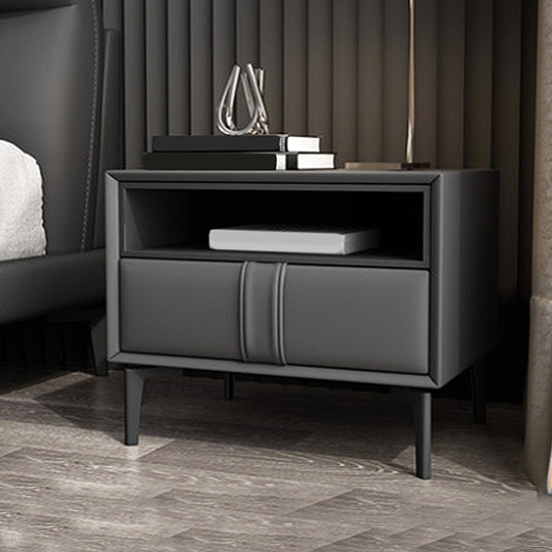 Contemporary Faux Leather Nightstand 18.5" Tall 1 - Drawer Nightstand Dark Gray Clearhalo 'Bedroom Furniture' 'furn' 'furn_night_stand' 'Furniture' 'night_stand' 'Nightstands' 5279750