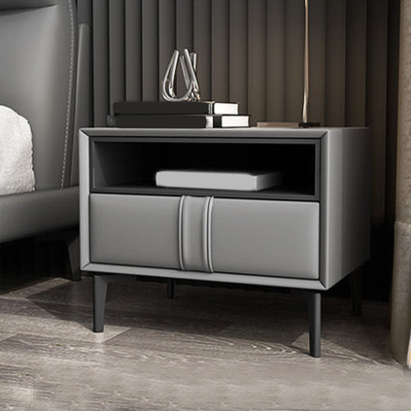 Contemporary Faux Leather Nightstand 18.5" Tall 1 - Drawer Nightstand Light Gray Clearhalo 'Bedroom Furniture' 'furn' 'furn_night_stand' 'Furniture' 'night_stand' 'Nightstands' 5279751
