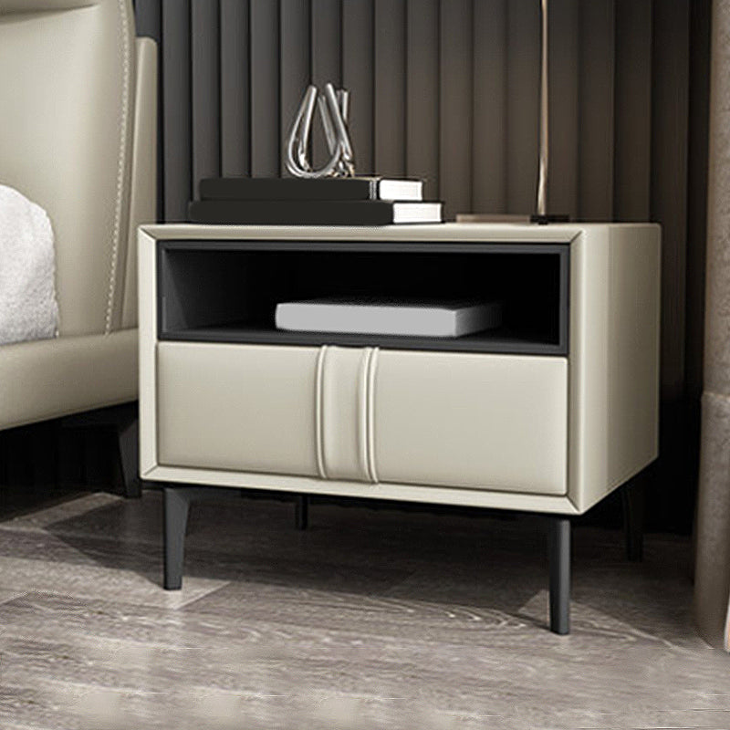 Contemporary Faux Leather Nightstand 18.5" Tall 1 - Drawer Nightstand Beige Clearhalo 'Bedroom Furniture' 'furn' 'furn_night_stand' 'Furniture' 'night_stand' 'Nightstands' 5279752
