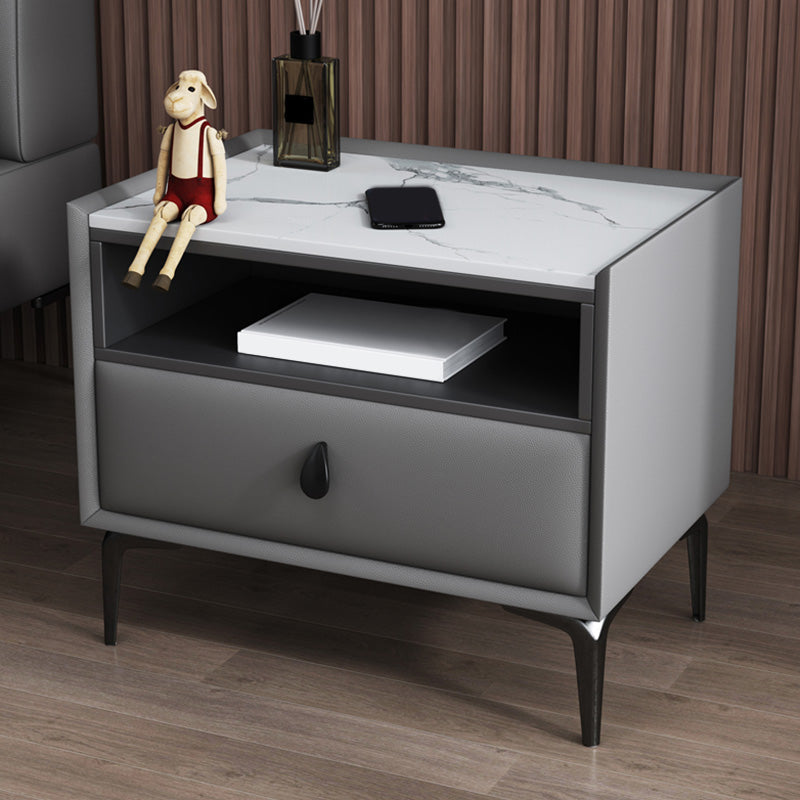 Contemporary Faux Leather Nightstand 18.5" Tall 1 - Drawer Nightstand Grey Clearhalo 'Bedroom Furniture' 'furn' 'furn_night_stand' 'Furniture' 'night_stand' 'Nightstands' 5279753