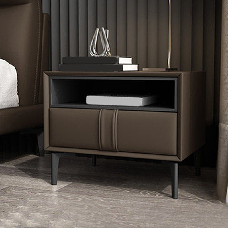 Contemporary Faux Leather Nightstand 18.5" Tall 1 - Drawer Nightstand Coffee Clearhalo 'Bedroom Furniture' 'furn' 'furn_night_stand' 'Furniture' 'night_stand' 'Nightstands' 5279754