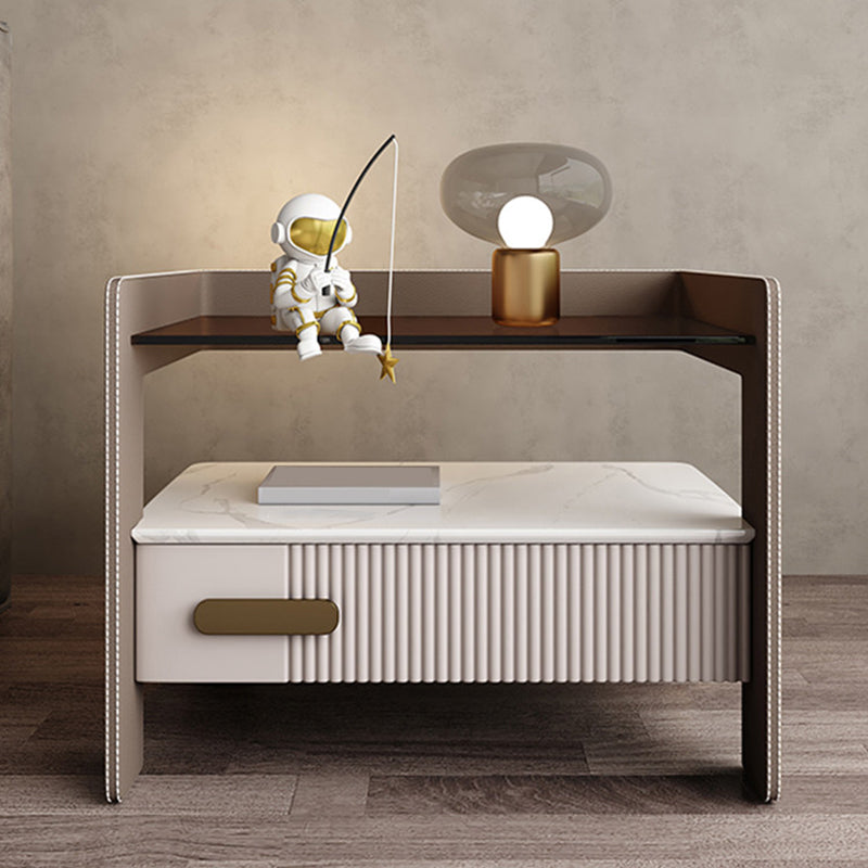 Wood Night Stand 18.9" Tall 1 - Drawer Nightstand with Tempered Glass Top Apricot Wood Clearhalo 'Bedroom Furniture' 'furn' 'furn_night_stand' 'Furniture' 'night_stand' 'Nightstands' 5279761