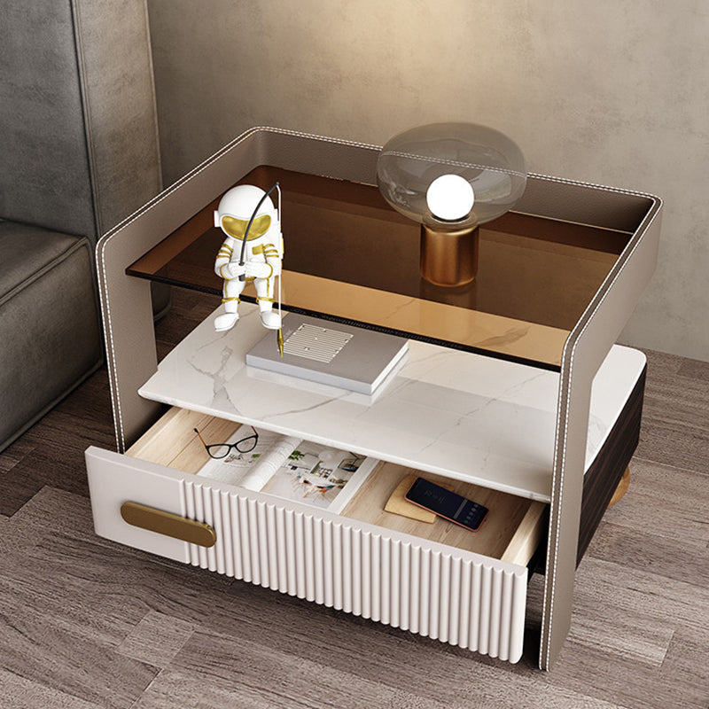 Wood Night Stand 18.9" Tall 1 - Drawer Nightstand with Tempered Glass Top 19"H x 20"L x 14.5"W Apricot Manufactured Wood Clearhalo 'Bedroom Furniture' 'furn' 'furn_night_stand' 'Furniture' 'night_stand' 'Nightstands' 5279762