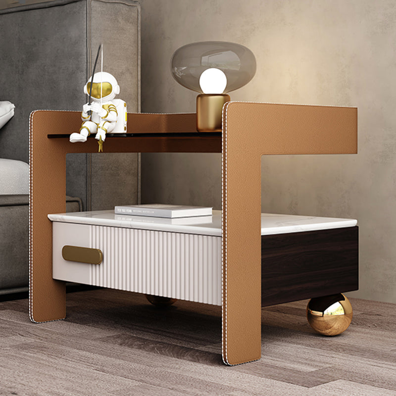 Wood Night Stand 18.9" Tall 1 - Drawer Nightstand with Tempered Glass Top Orange Clearhalo 'Bedroom Furniture' 'furn' 'furn_night_stand' 'Furniture' 'night_stand' 'Nightstands' 5279764